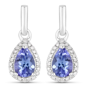Quintessence 0.86 Carat Genuine Tanzanite And White Diamond .925 Sterling Silver Earrings